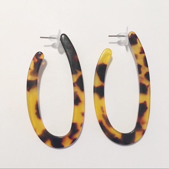 Dark Tortoise Acrylic Oval Hoop Earrings - Picture 2 of 5
